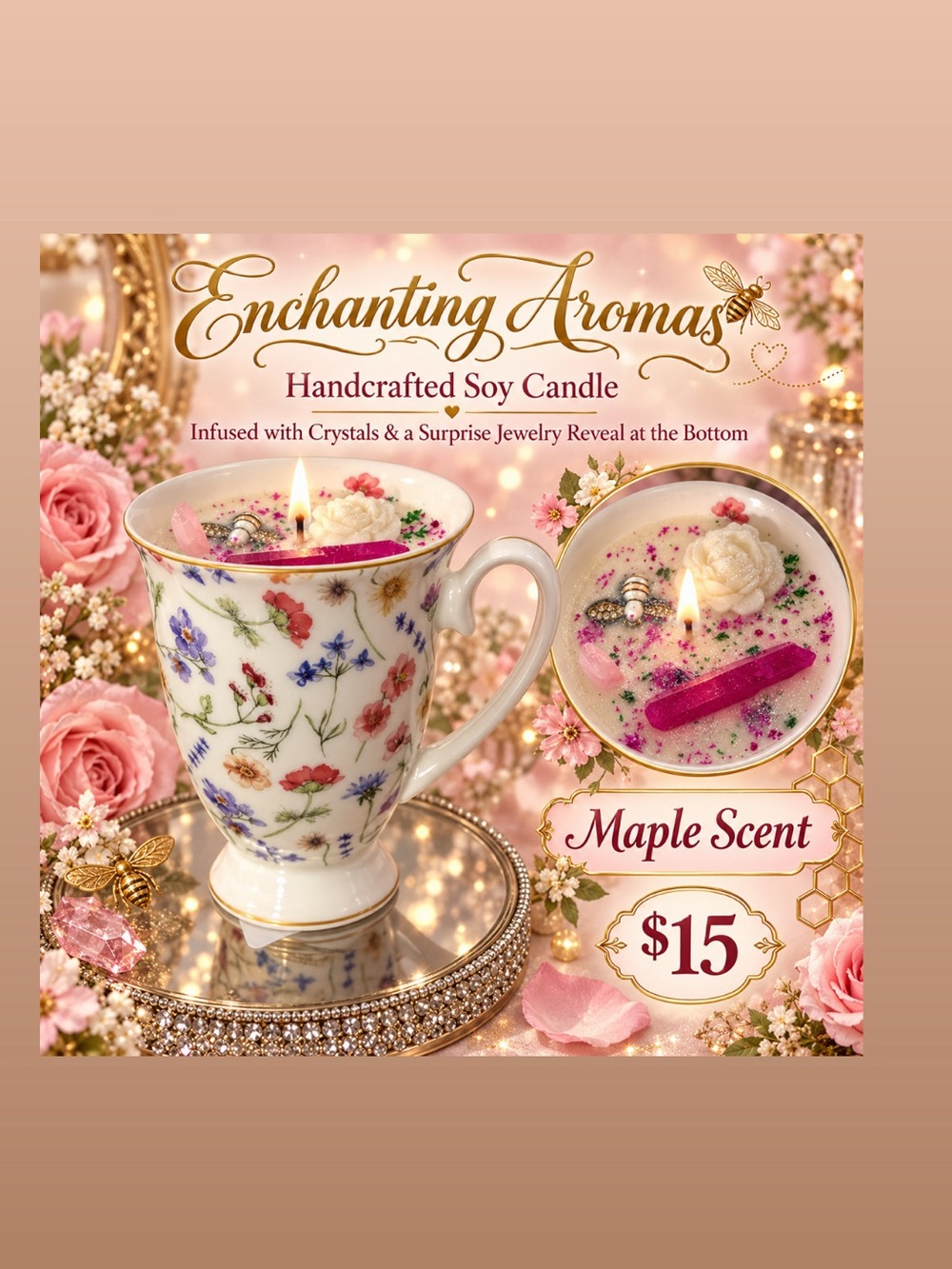 Maple Scent Handcrafted Soy Candle - Floral Teacup